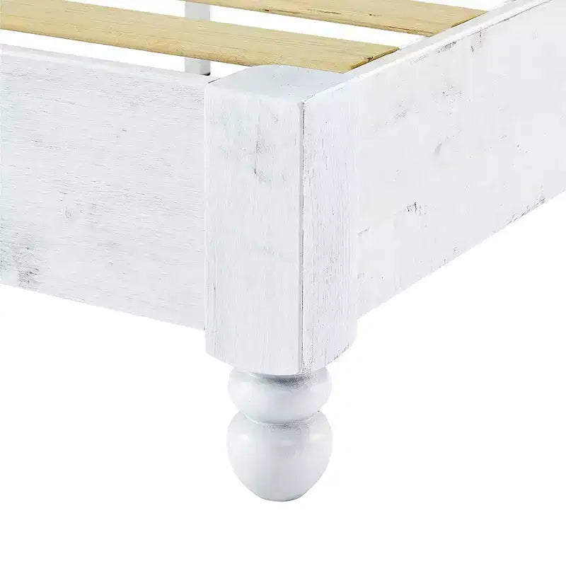 MUSEHOMEINC Struttura Letto a Piattaforma Rustico in Legno Massello di Pino, Altezza 30 cm, Facile da Montare, con 12 Supporti a Doghe in Legno, Pinewood, Finitura Sbiancata