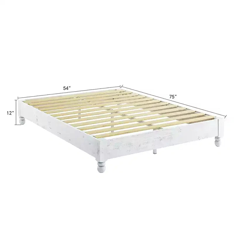 MUSEHOMEINC Struttura Letto a Piattaforma Rustico in Legno Massello di Pino, Altezza 30 cm, Facile da Montare, con 12 Supporti a Doghe in Legno, Pinewood, Finitura Sbiancata