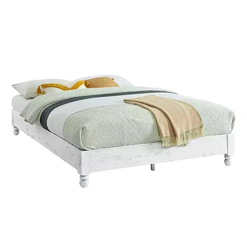 MUSEHOMEINC Struttura Letto a Piattaforma Rustico in Legno Massello di Pino, Altezza 30 cm, Facile da Montare, con 12 Supporti a Doghe in Legno, Pinewood, Finitura Sbiancata