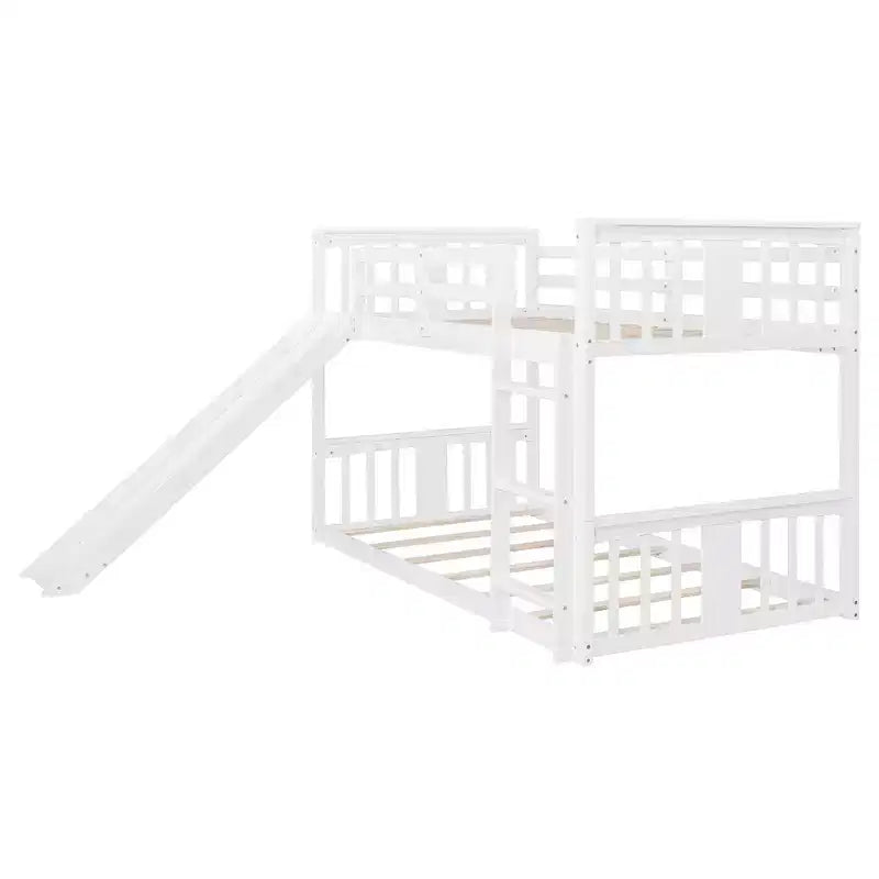 Letto a castello basso in legno Luxystar Twin over Twin con scivolo reversibile per la cameretta dei bambini