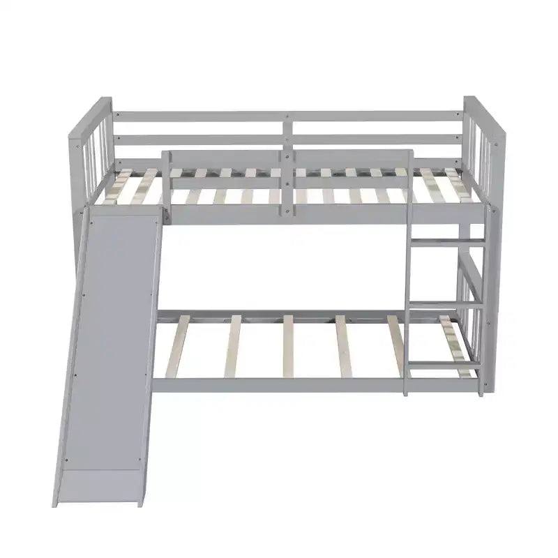 Letto a castello basso in legno Luxystar Twin over Twin con scivolo reversibile per la cameretta dei bambini