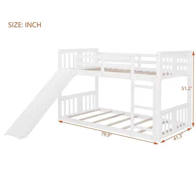 Letto a castello basso in legno Luxystar Twin over Twin con scivolo reversibile per la cameretta dei bambini