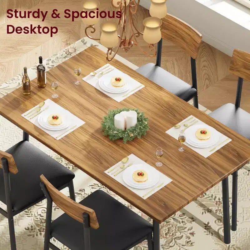 Set da pranzo di 5 pezzi in legno per 4 persone, tavolo con bordi lisci e 4 sedie imbottite, set da pranzo compatto per cucina per appartamenti e piccoli spazi