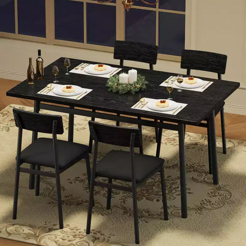 5-Piece Wood Dining Table Set for 4, Smooth Edge Table with 4 Upholstered Chairs, Compact Kitchen Dining Set for Apartment & Small Spaces