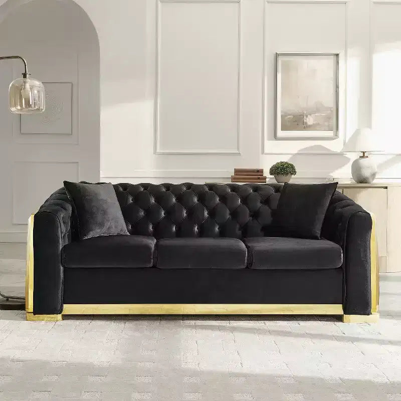 GDFStudio Tom Set Divano Chesterfield Moderno di Metà Secolo in Velluto a 2 Pezzi e 5 Posti con 4 Cuscini
