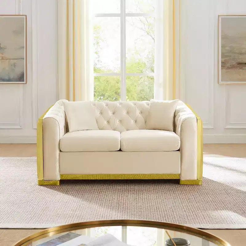 GDFStudio Tom Set Divano Chesterfield Moderno di Metà Secolo in Velluto a 2 Pezzi e 5 Posti con 4 Cuscini