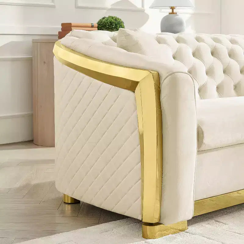GDFStudio Tom Set Divano Chesterfield Moderno di Metà Secolo in Velluto a 2 Pezzi e 5 Posti con 4 Cuscini