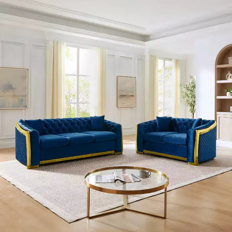 GDFStudio Tom Set Divano Chesterfield Moderno di Metà Secolo in Velluto a 2 Pezzi e 5 Posti con 4 Cuscini