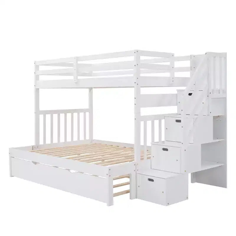 Letto a Castello Convertibile Luxystar a Due Piazze e Mezza con Scale Contenitore e Letto Estraibile