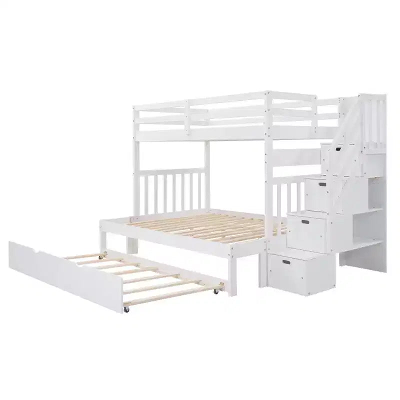 Letto a Castello Convertibile Luxystar a Due Piazze e Mezza con Scale Contenitore e Letto Estraibile