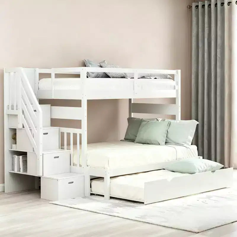 Letto a Castello Convertibile Luxystar a Due Piazze e Mezza con Scale Contenitore e Letto Estraibile
