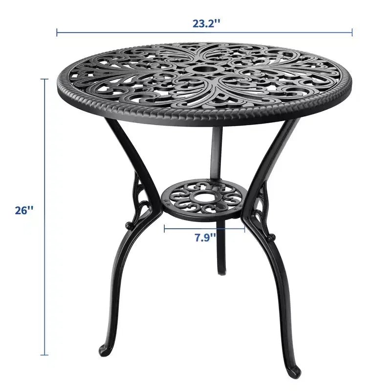 Tavolo da pranzo da esterno in alluminio pressofuso resistente alle intemperie, rotondo 23", con foro per ombrellone, design antico, facile montaggio