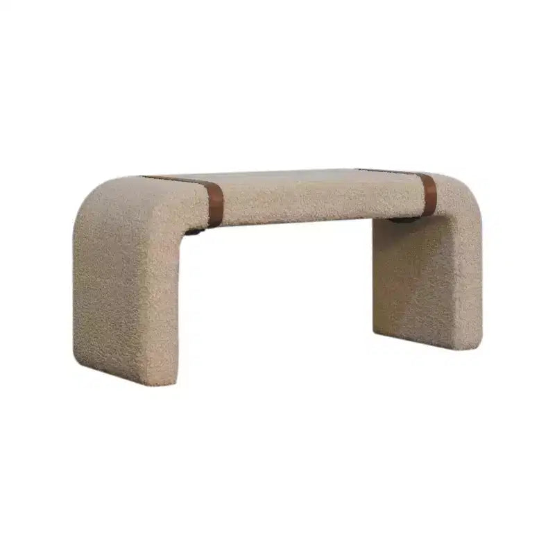 HomeRoots Panchina rivestita in bouclé e pelle, 35, beige e marrone