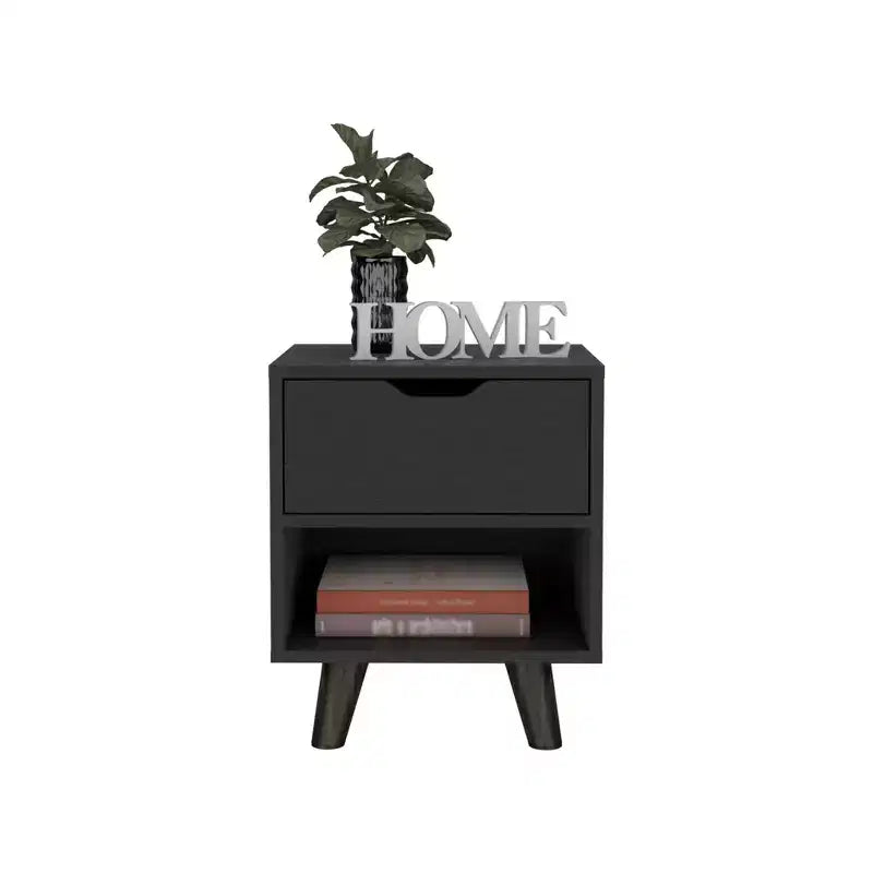HomeRoots 19 comodino con un cassetto in legno nero
