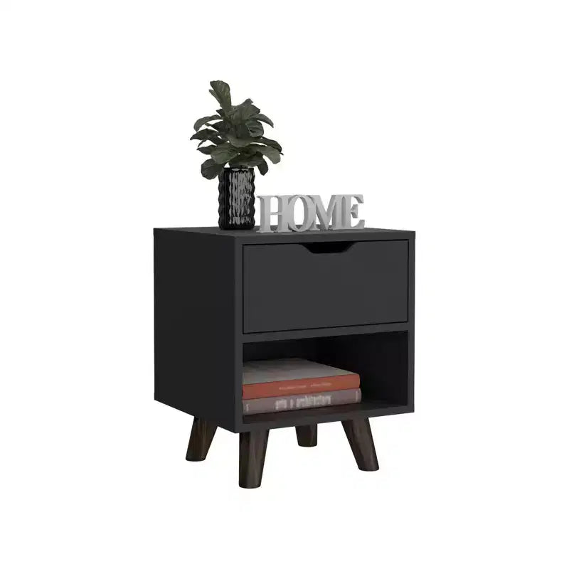HomeRoots 19 comodino con un cassetto in legno nero