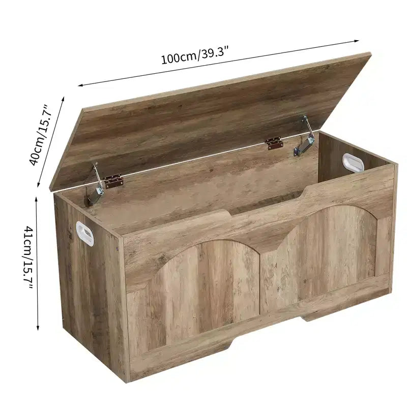 Panca Contenitore in Legno da 99,8 cm con Maniglia a U, Cerniera di Sicurezza, Supporta Fino a 136 kg e Facile Montaggio per Organizzare i Giocattoli