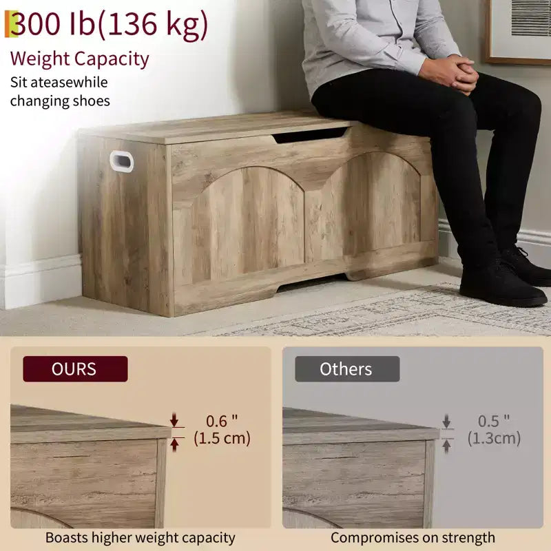Panca Contenitore in Legno da 99,8 cm con Maniglia a U, Cerniera di Sicurezza, Supporta Fino a 136 kg e Facile Montaggio per Organizzare i Giocattoli