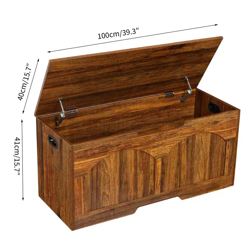Panca Contenitore in Legno da 99,8 cm con Maniglia a U, Cerniera di Sicurezza, Supporta Fino a 136 kg e Facile Montaggio per Organizzare i Giocattoli
