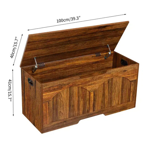Panca Contenitore in Legno da 99,8 cm con Maniglia a U, Cerniera di Sicurezza, Supporta Fino a 136 kg e Facile Montaggio per Organizzare i Giocattoli