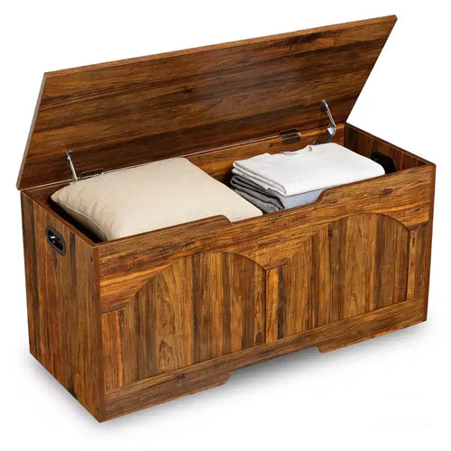 39.3-Inch Wooden Storage Chest with U-Shaped Cut-Out Pull, Safety Hinge, Supports 300 lb and Easy Assembly for Toy Box Organizer