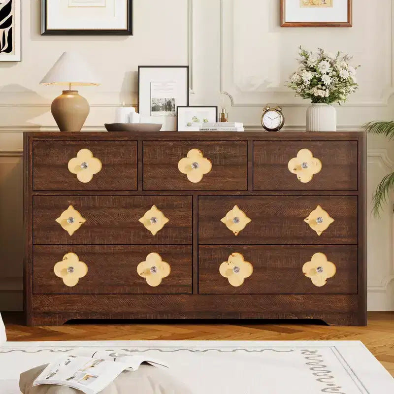 Dresser for Bedroom with 7 Drawers, 54 Wide Chest of Drawers with Large Clothes Storage Cabinet, Wood Bedroom Dresser, TV Stand for Hallway