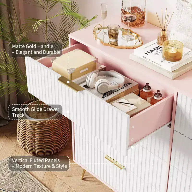 Cassettiera scanalata per camera da letto con 8 cassetti, comò moderno con maniglia in metallo, cassettiera in legno, organizer per soggiorno