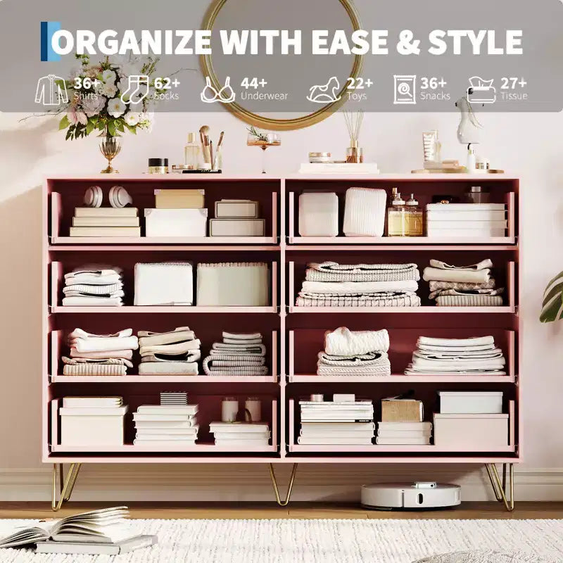 Cassettiera scanalata per camera da letto con 8 cassetti, comò moderno con maniglia in metallo, cassettiera in legno, organizer per soggiorno