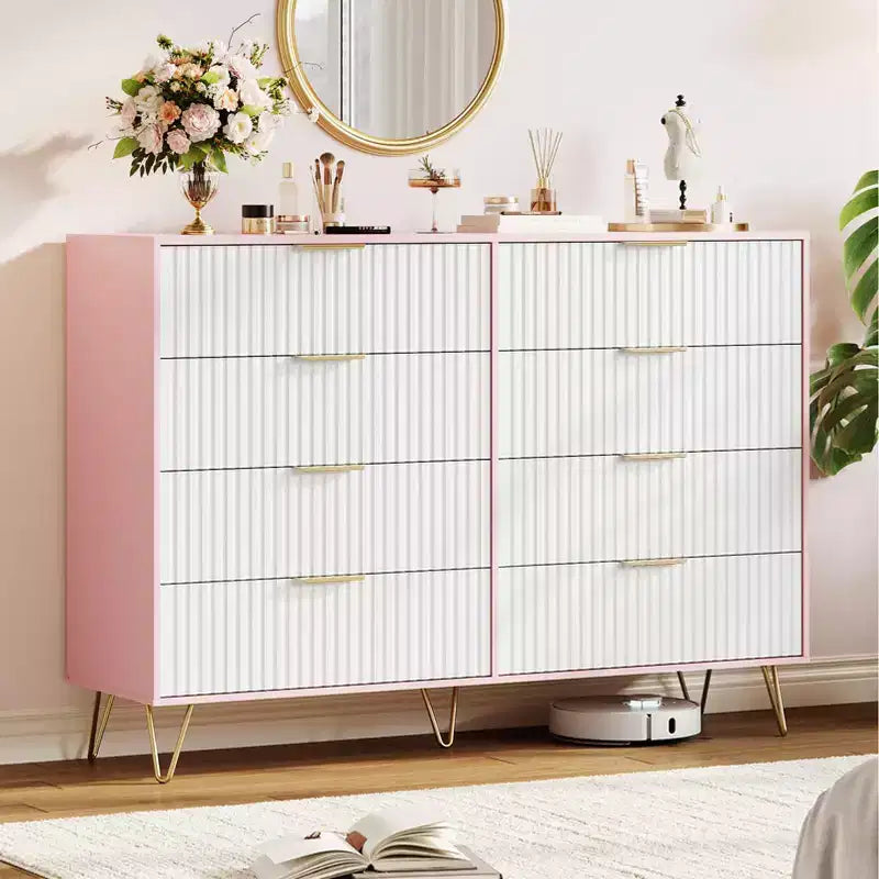 Cassettiera scanalata per camera da letto con 8 cassetti, comò moderno con maniglia in metallo, cassettiera in legno, organizer per soggiorno
