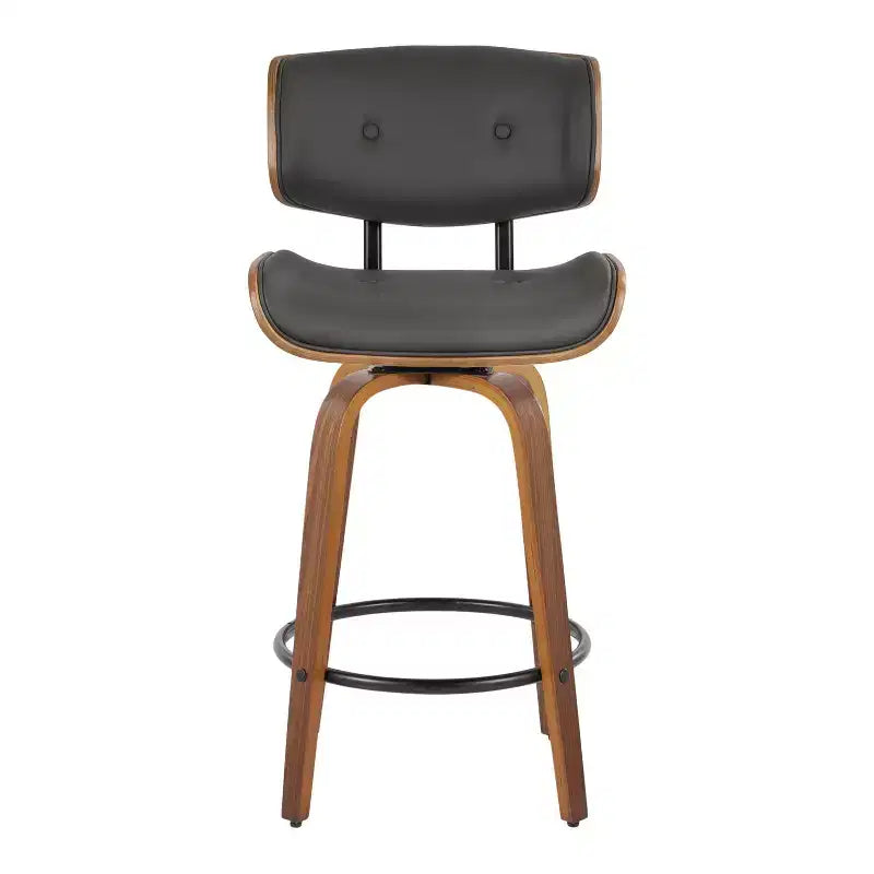 LumiSource, Set di 2 sgabelli da bar Lombardi altezza bancone, noce/nero/PU grigio: girevoli, poggiapiedi, design moderno di metà secolo