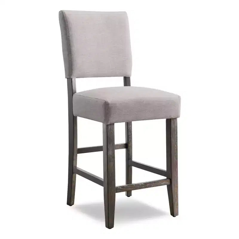 Set di 2 sgabelli da bar altezza bancone grigi - Leick Home: Lino imbottito, schienale imbottito, struttura in legno