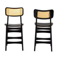 Baxton Studio Tafari Wood and Rattan 2pc Counter Height Barstool Set Dark Brown/Light Brown: Mid-Century, Ergonomic Footrest