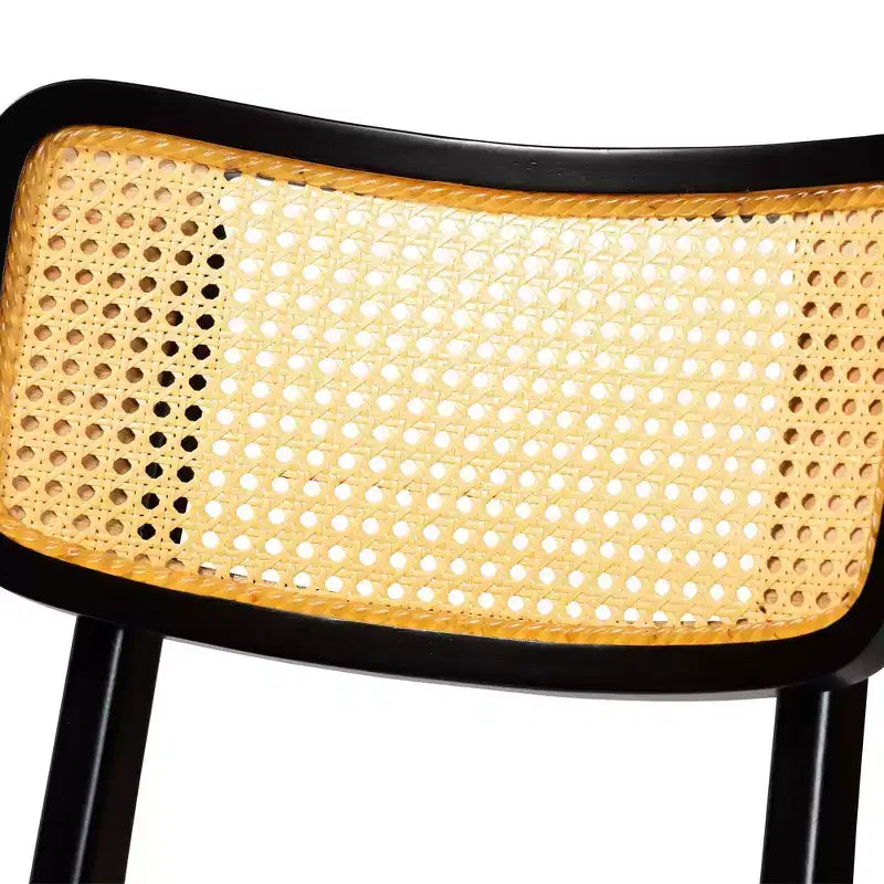 Set 2 Sgabelli da Bancone Baxton Studio Tafari in Legno e Rattan Marrone Scuro/Marrone Chiaro: Metà Secolo, Poggiapiedi Ergonomico