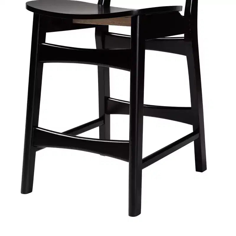Set 2 Sgabelli da Bancone Baxton Studio Tafari in Legno e Rattan Marrone Scuro/Marrone Chiaro: Metà Secolo, Poggiapiedi Ergonomico