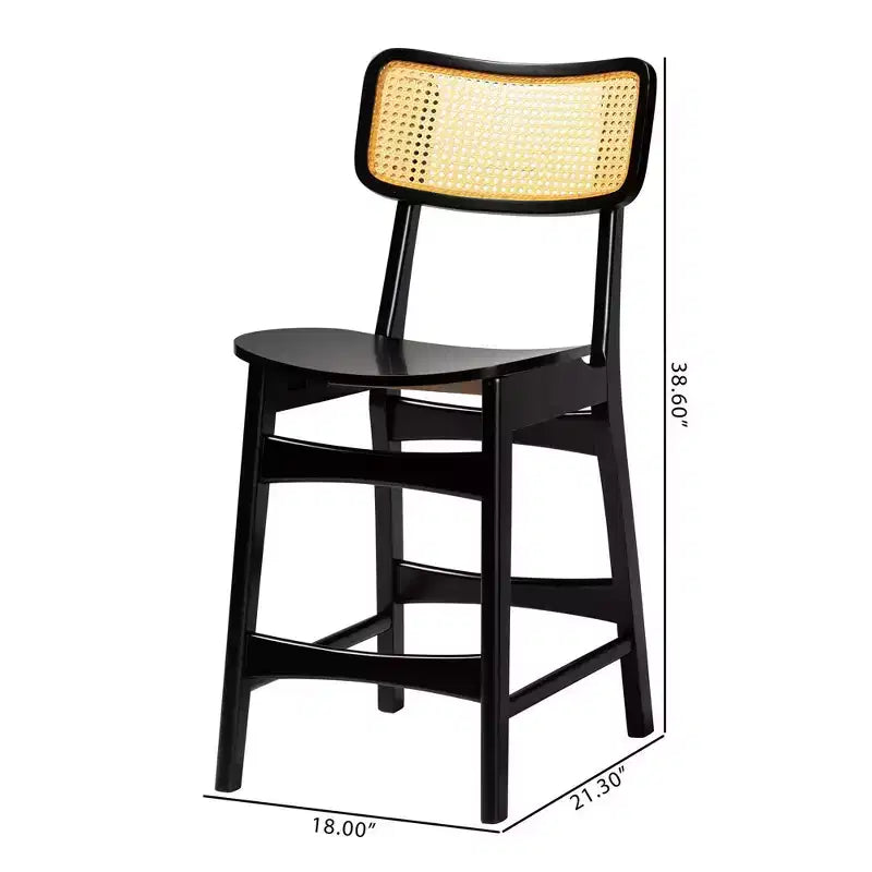 Set 2 Sgabelli da Bancone Baxton Studio Tafari in Legno e Rattan Marrone Scuro/Marrone Chiaro: Metà Secolo, Poggiapiedi Ergonomico
