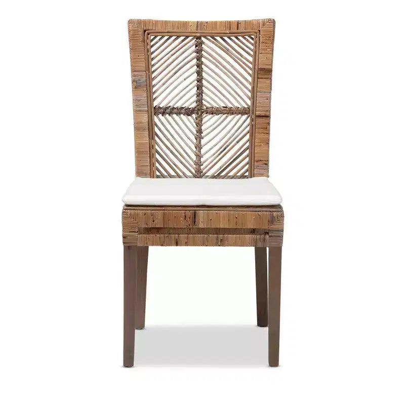 Sedia da pranzo Laluna in rattan e mogano con cuscino grigio/bianco - bali & pari: Cuscino sfoderabile, Schienale curvo