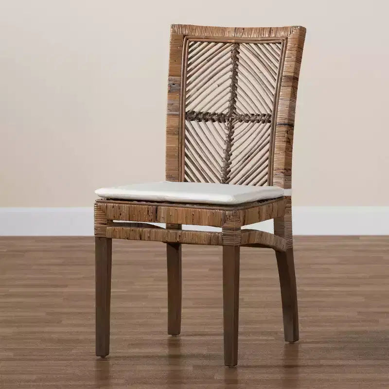 Sedia da pranzo Laluna in rattan e mogano con cuscino grigio/bianco - bali & pari: Cuscino sfoderabile, Schienale curvo