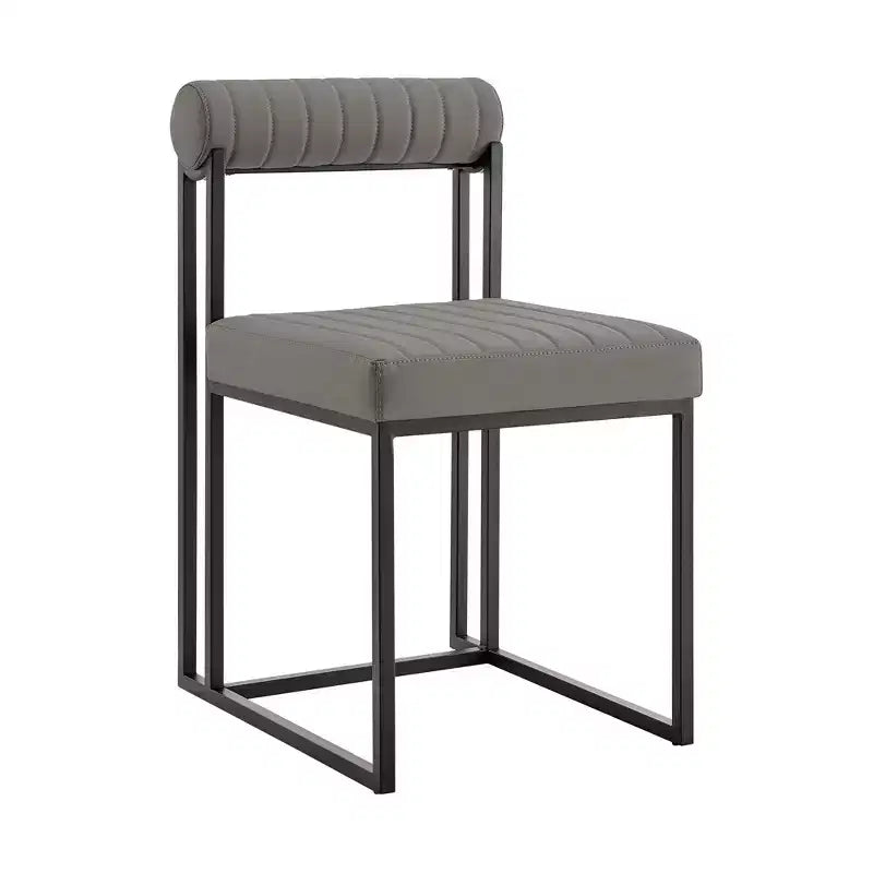 Armen Living Set di 2 sedie da pranzo Anastasia, in ferro e similpelle, nero opaco/grigio chiaro