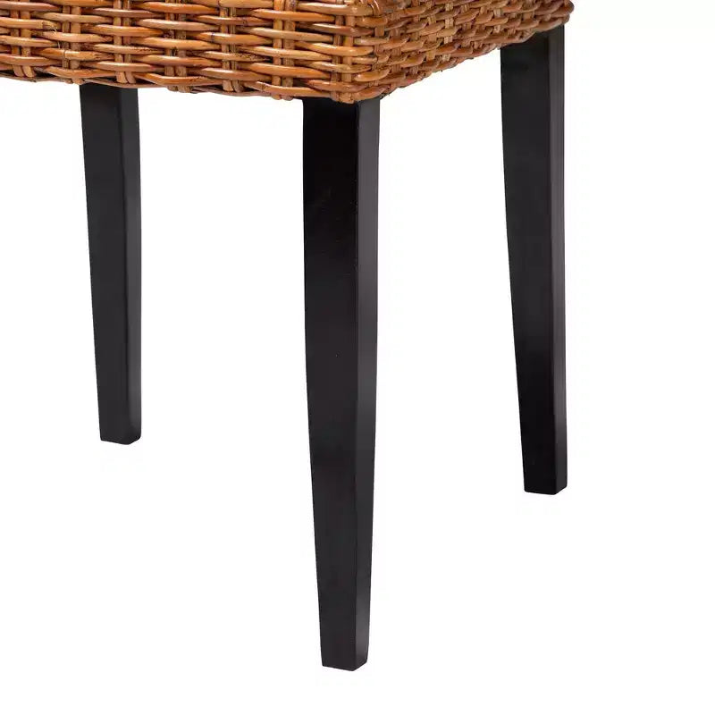 bali & pari Manrico Sedia da Pranzo in Legno e Rattan Naturale Marrone Scuro/Marrone Naturale: Stile Bohemien, Intreccio Geometrico, Nessun Montaggio Richiesto