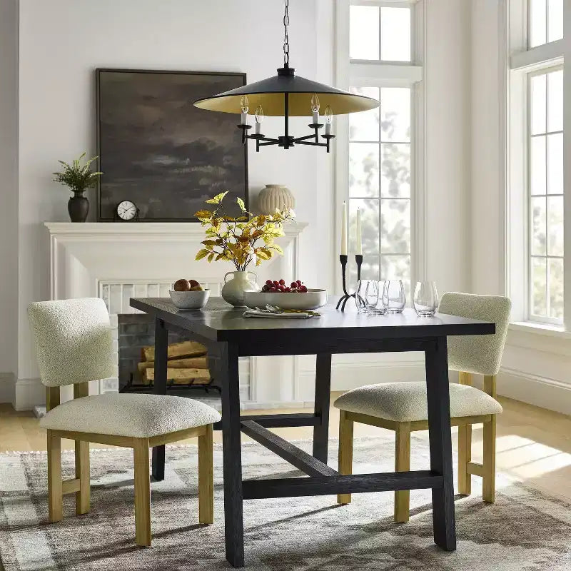 2pk Modern Upholstered Wood Dining Chair Cream - Threshold™ designed with Studio McGee: Lacquered Rubberwood, Polyester Upholstery