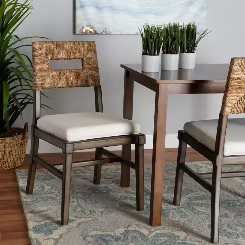 Sedia da pranzo Porsha Mahogany Wood e Rattan naturale bianca/marrone naturale/marrone noce - Baxton Studio: Stile bohémien, nessun assemblaggio richiesto