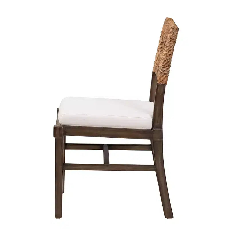 Sedia da pranzo Porsha Mahogany Wood e Rattan naturale bianca/marrone naturale/marrone noce - Baxton Studio: Stile bohémien, nessun assemblaggio richiesto