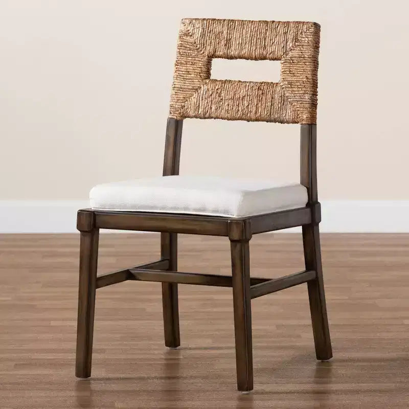 Sedia da pranzo Porsha Mahogany Wood e Rattan naturale bianca/marrone naturale/marrone noce - Baxton Studio: Stile bohémien, nessun assemblaggio richiesto