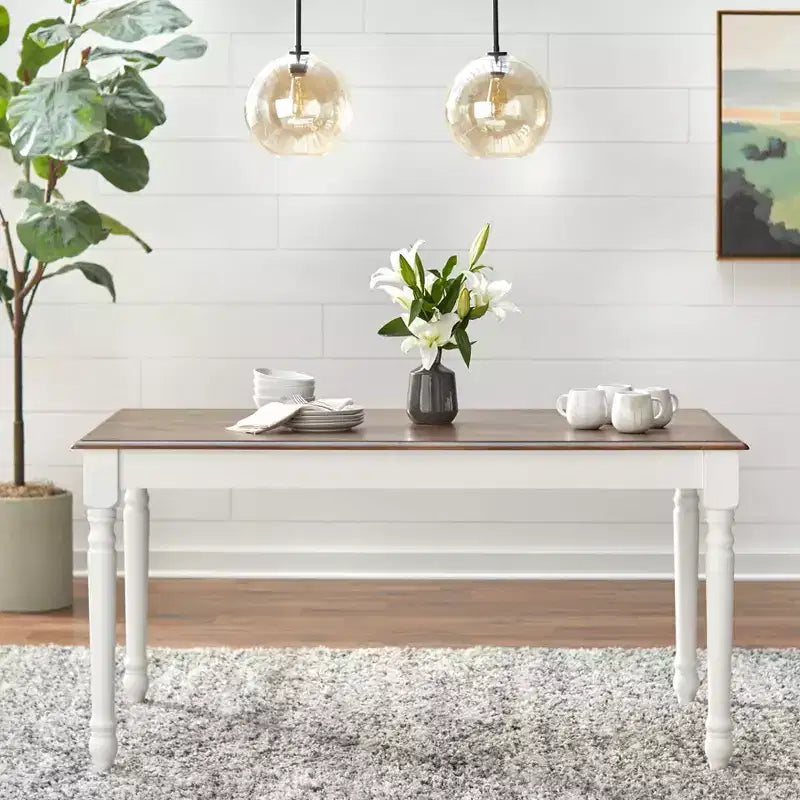 Buylateral Skipton Tavolo da Pranzo Rettangolare Stile Fattoria Moderno Bianco/Noce