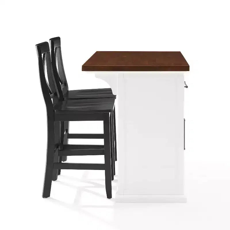 Crosley 42" Bartlett Isola Cucina con Piano in Legno e Sgabelli X-Back Bianco/Nero: Stile Farmhouse, Ripiani Regolabili