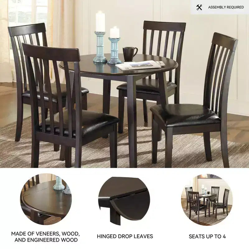 Tavolo da pranzo Hammis con piano rotondo a ribalta in legno/marrone scuro – Signature Design by Ashley: design compatto e salvaspazio, 4 posti a sedere