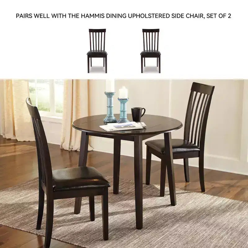 Tavolo da pranzo Hammis con piano rotondo a ribalta in legno/marrone scuro – Signature Design by Ashley: design compatto e salvaspazio, 4 posti a sedere