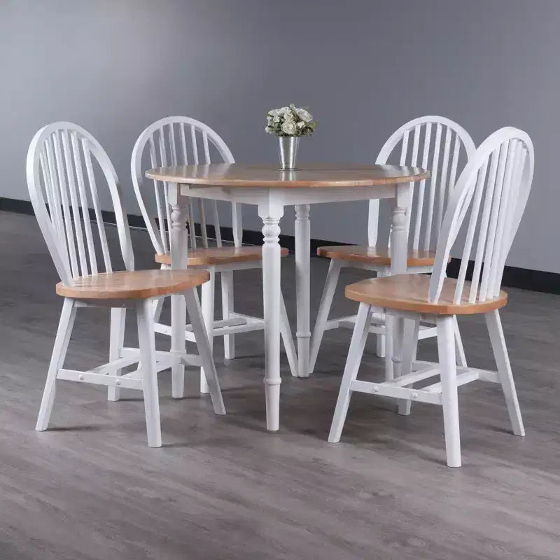 Set tavolo da pranzo Sorella 5 pezzi Naturale/Bianco - Winsome: Foglia a goccia rotonda, Legno massello, 4 sedie Windsor