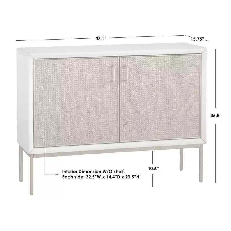 Madia Buylateral Lati con ante in rattan, Bianco Antico/Naturale: Credenza in stile Glam, Mensole Regolabili
