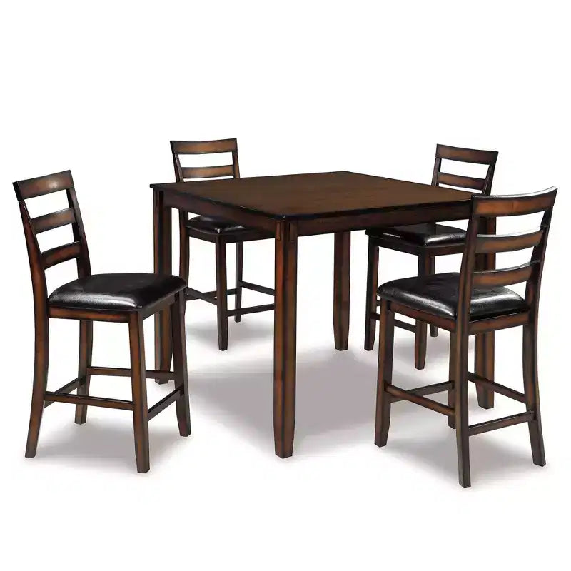 Coviar Counter Height Dining Table Set Brown - Signature Design by Ashley: 5-Piece, Faux Leather Chairs, Wood Frame
