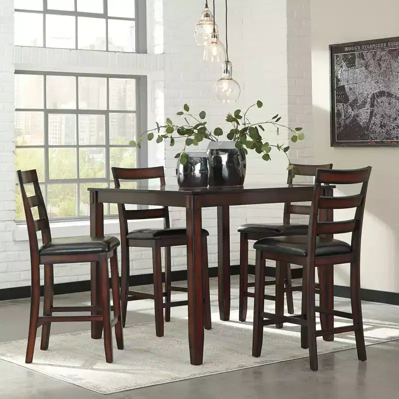 Set tavolo da pranzo Coviar ad altezza bancone marrone - Signature Design by Ashley: 5 pezzi, sedie in similpelle, struttura in legno